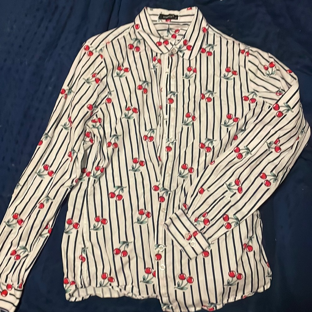 Cherry and stripe button down button up shirt